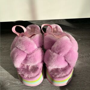 UGG Pink Fluffy Slipper Slides